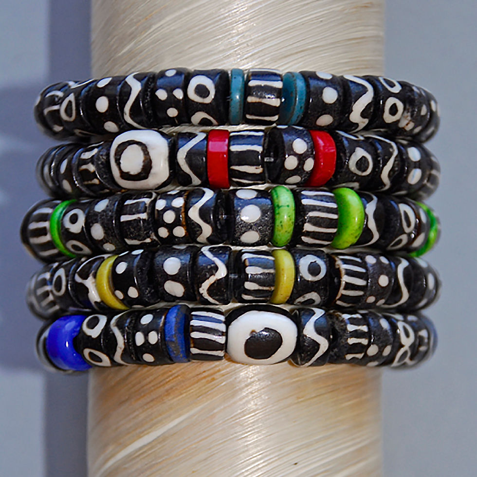 Black and White African Batik Bone Beaded Bracelets