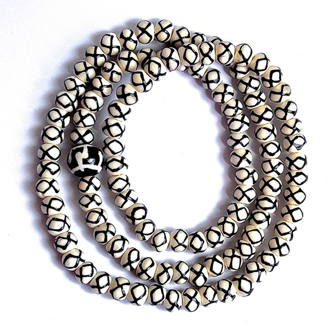 Hand-painted Infinity Circles on Natural Cow Bone Beads Mala