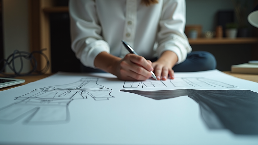 Eye-level view of a fashion designer working on a digital clothing template