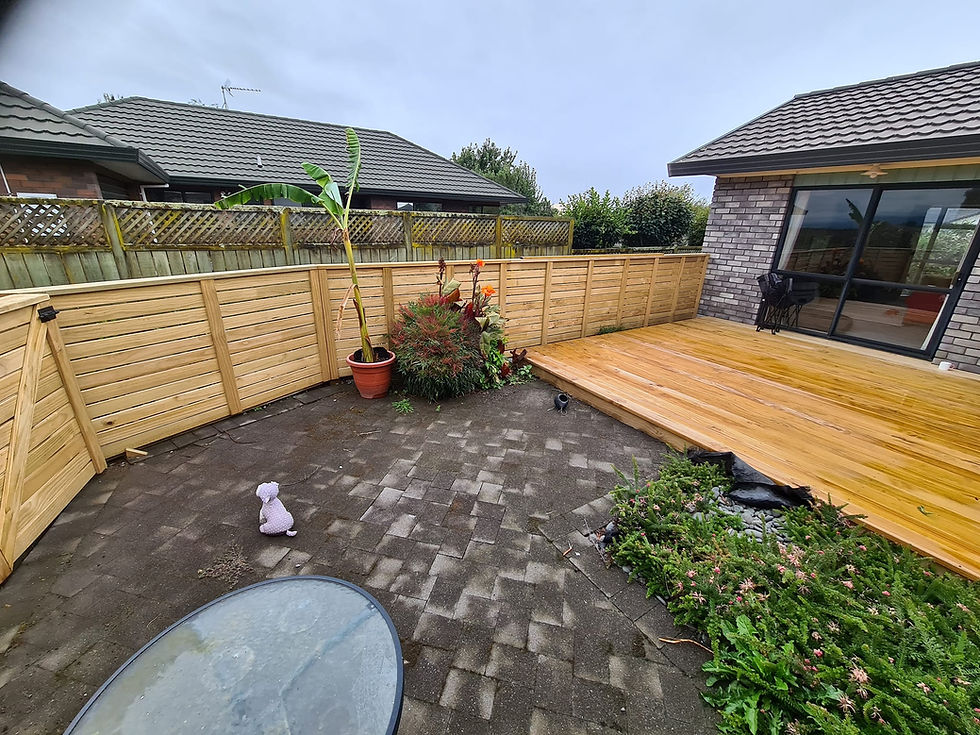 Wooden deck and patio area for future pergolas