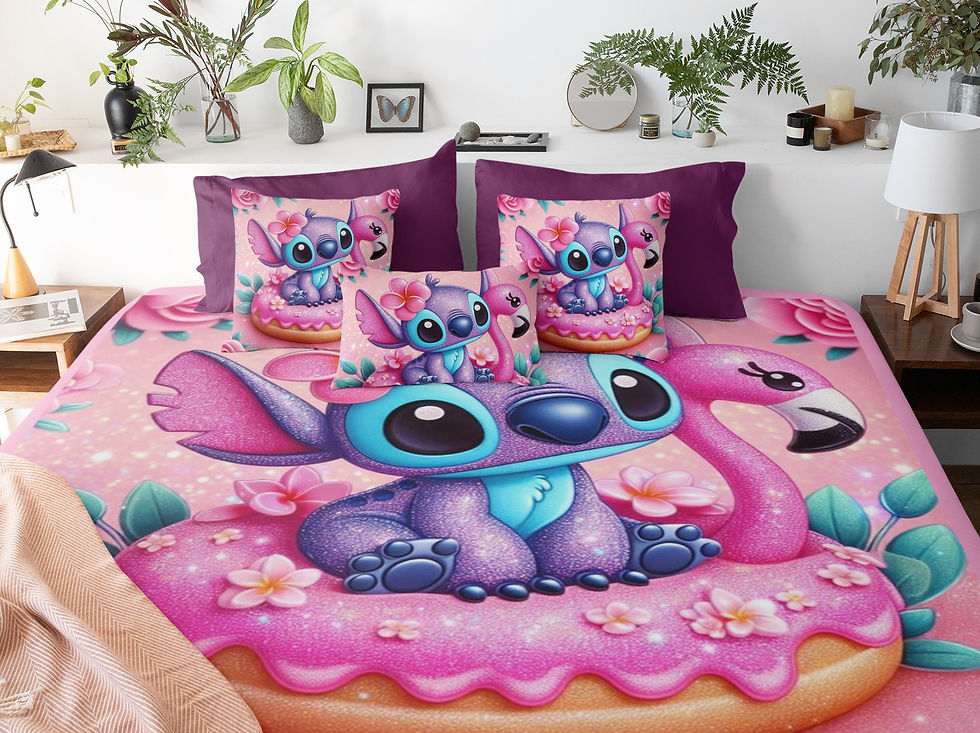 Miniatura: Lençol King Stitch Flamingo + 2 Fronhas Lisas