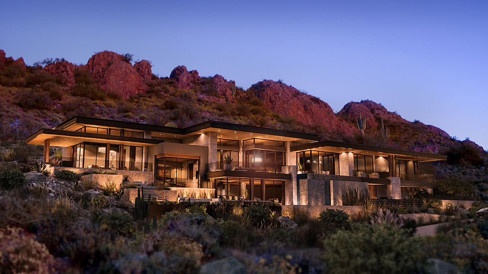 Luxury desert home at dusk with contemporary architecture