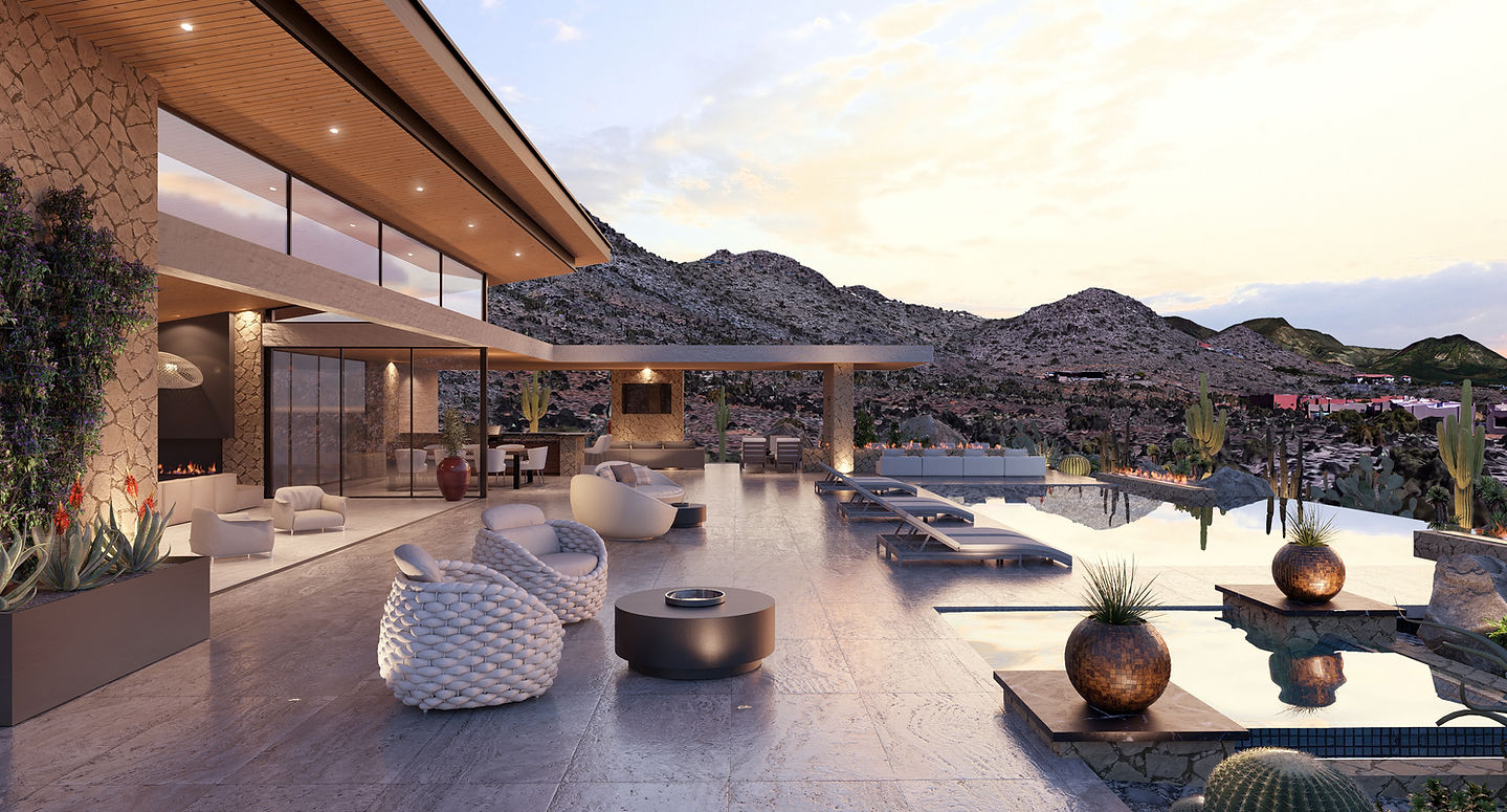 Modern desert home with pool and mountain view