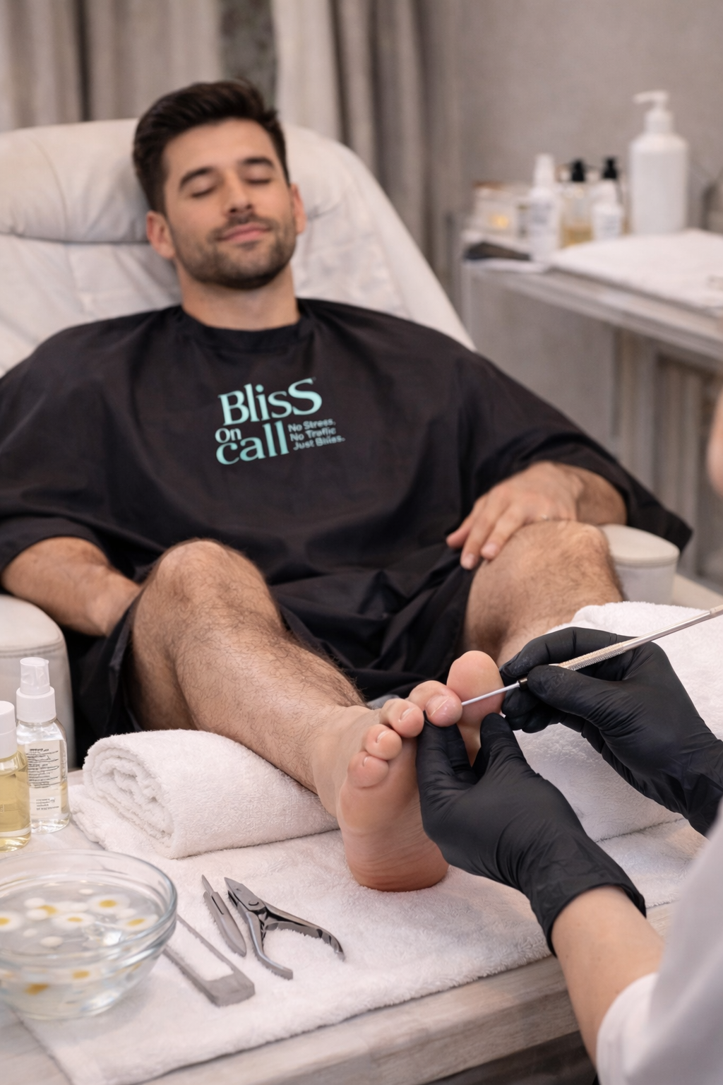 Man receiving a pedicure in a spa