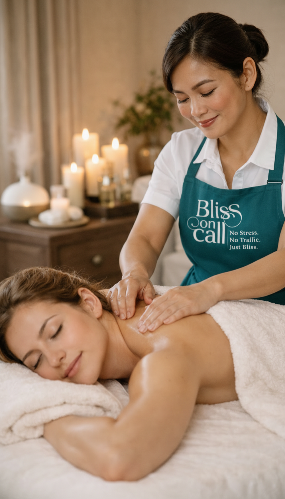 Woman receiving a back massage, home salon service