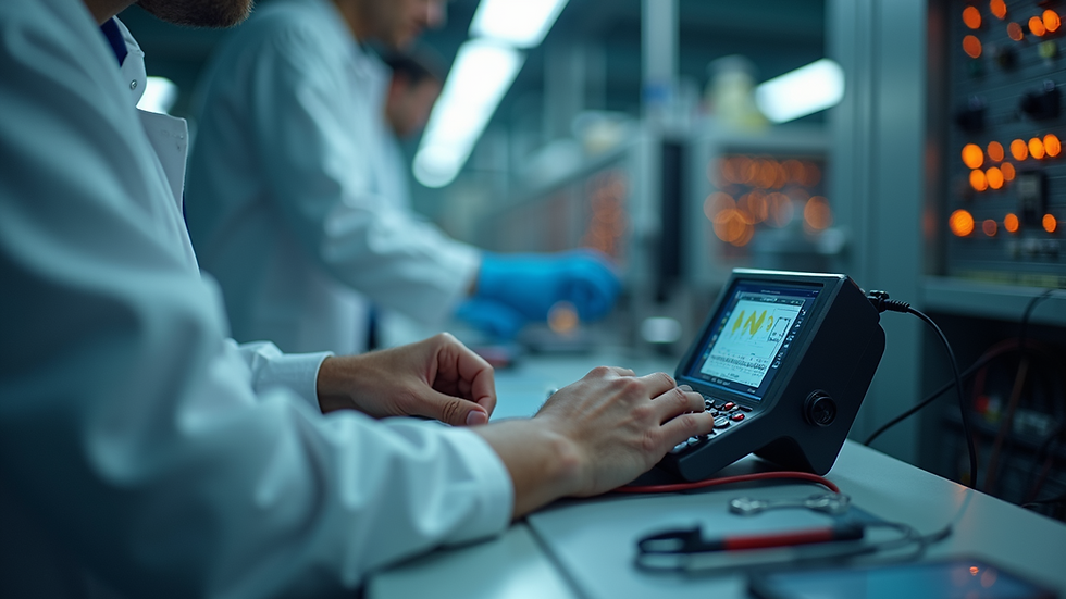 Close-up view of electrical testing equipment in a laboratory