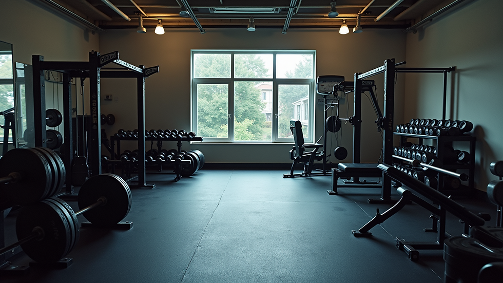 High angle view of gym equipment arranged for strength training