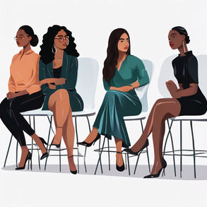 Five  beautiful educated women  of different race and color siitting in a line on white stage at the Miss Eagle Pass Empowerment Initiative scholarship competition.