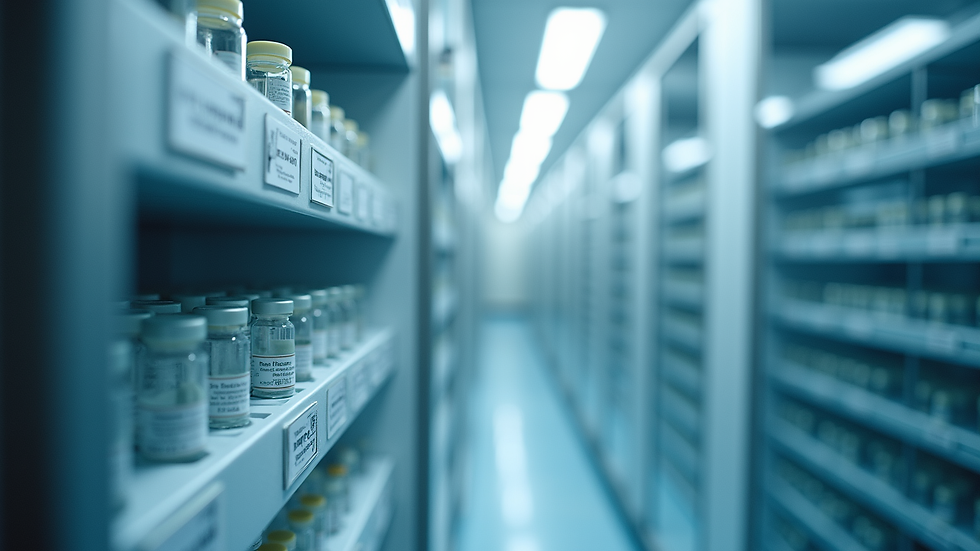 Eye-level view of a laboratory freezer storing research peptides