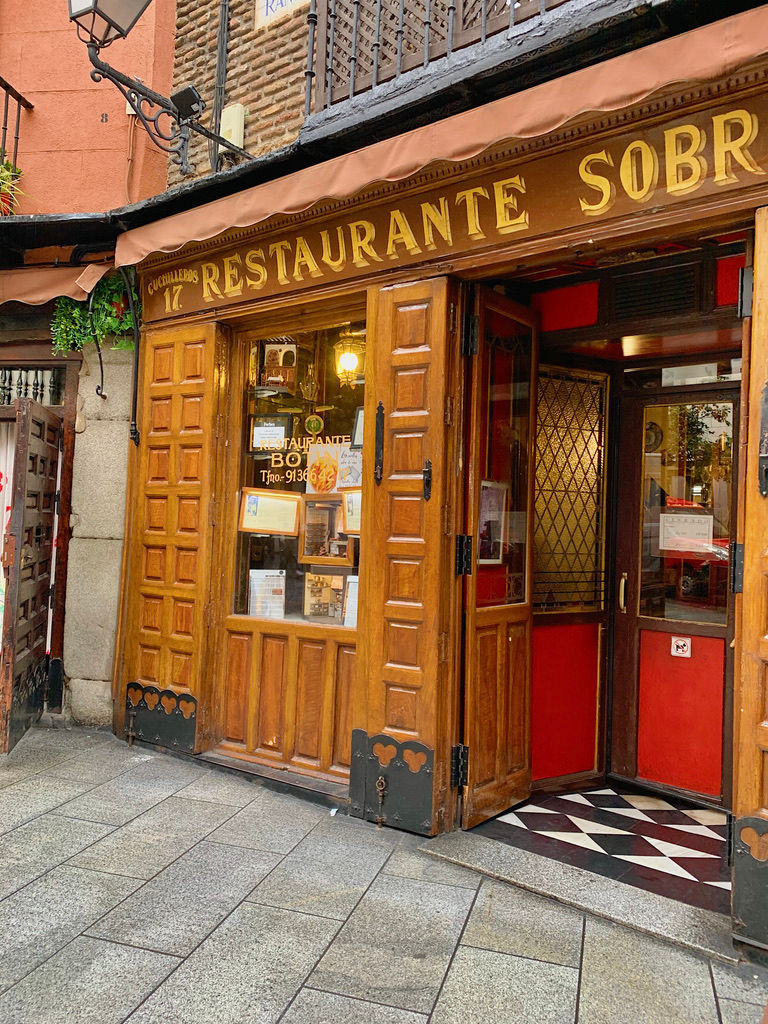 The centuries-old exterior of the Sobrino de Botín, Madrid, Spain