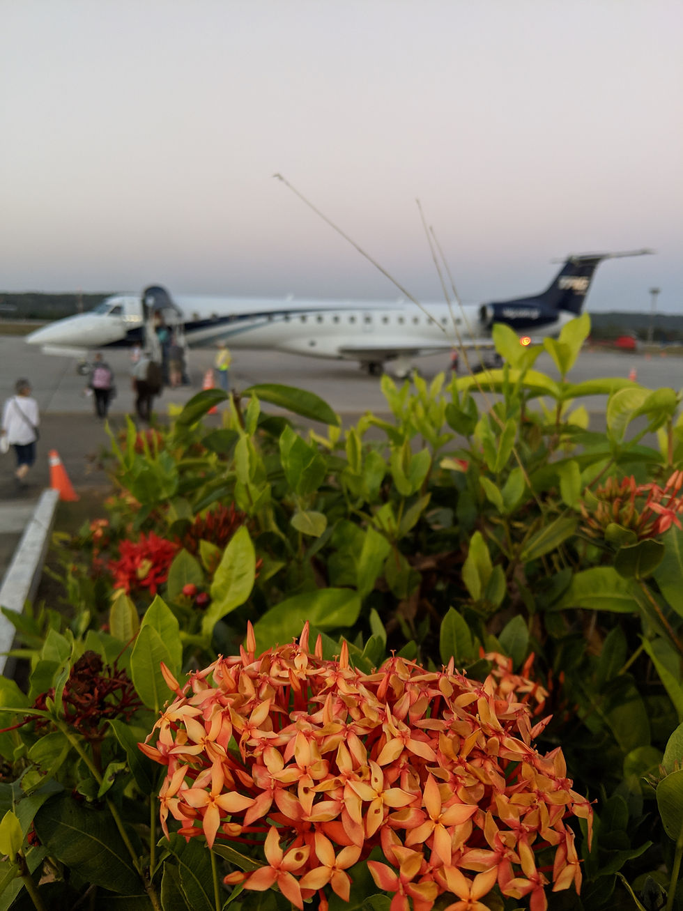 The sun setting at Flores airport near the Tikal Mayan ruins in Guatemala