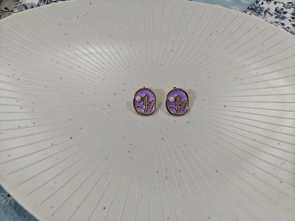 Thumbnail: IKARA™ RoyalFern Earrings – Anti-Tarnish Purple Studs with Pearl