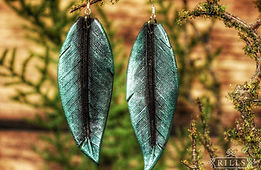 Green Leather Feather Earrings Rills Leathercraft