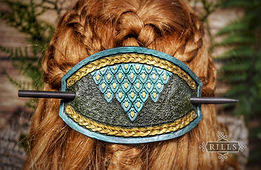 Green Gold Turquoise Leather Dragon Scale Hair Barrette Rills Leathercraft