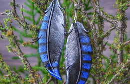 Blue Jay Leather Earrings