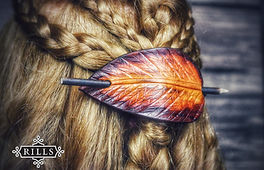 Handmade carved leather Autumn leaf stick hair barrette
