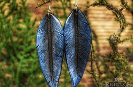 Blue Leather Feather Earrings Rills Leathercraft