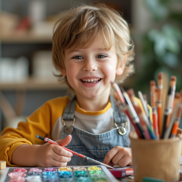 A happy child enjoying art