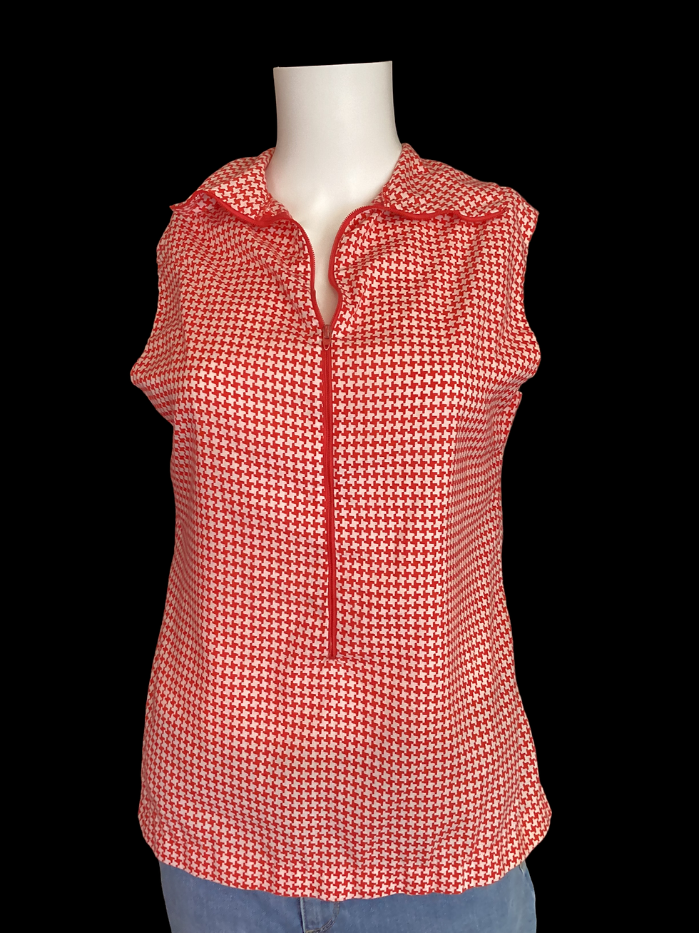 Houndstooth Red & White Sleeveless Shirt