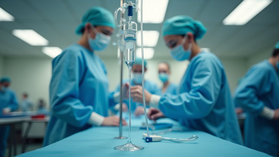 Eye-level view of a medical professional preparing IV fluids
