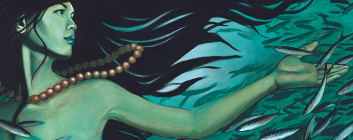 mermaid playing with fish painting