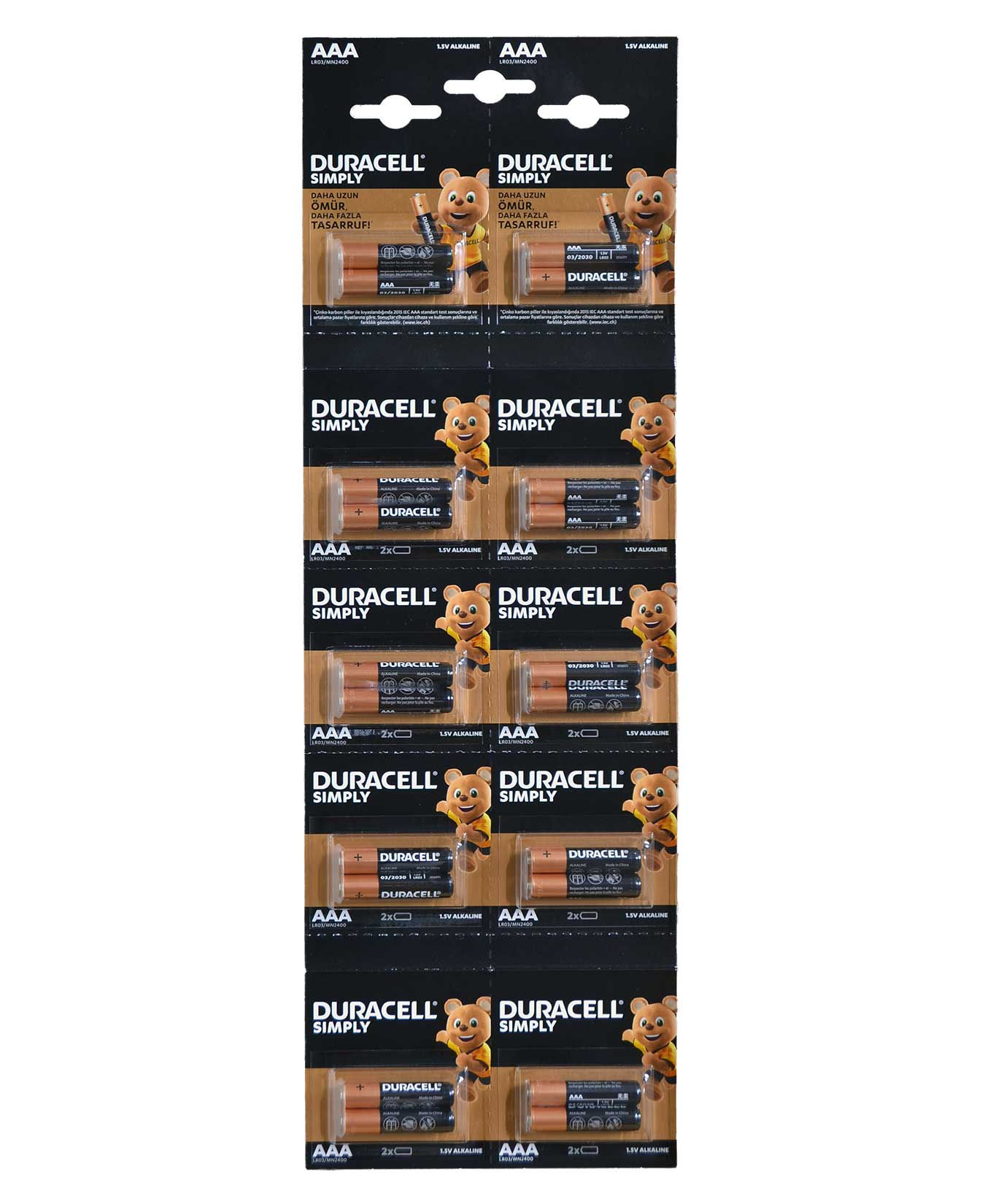 Duracell İnce Kalem Pil AAA 2 x 10'lu Kartela