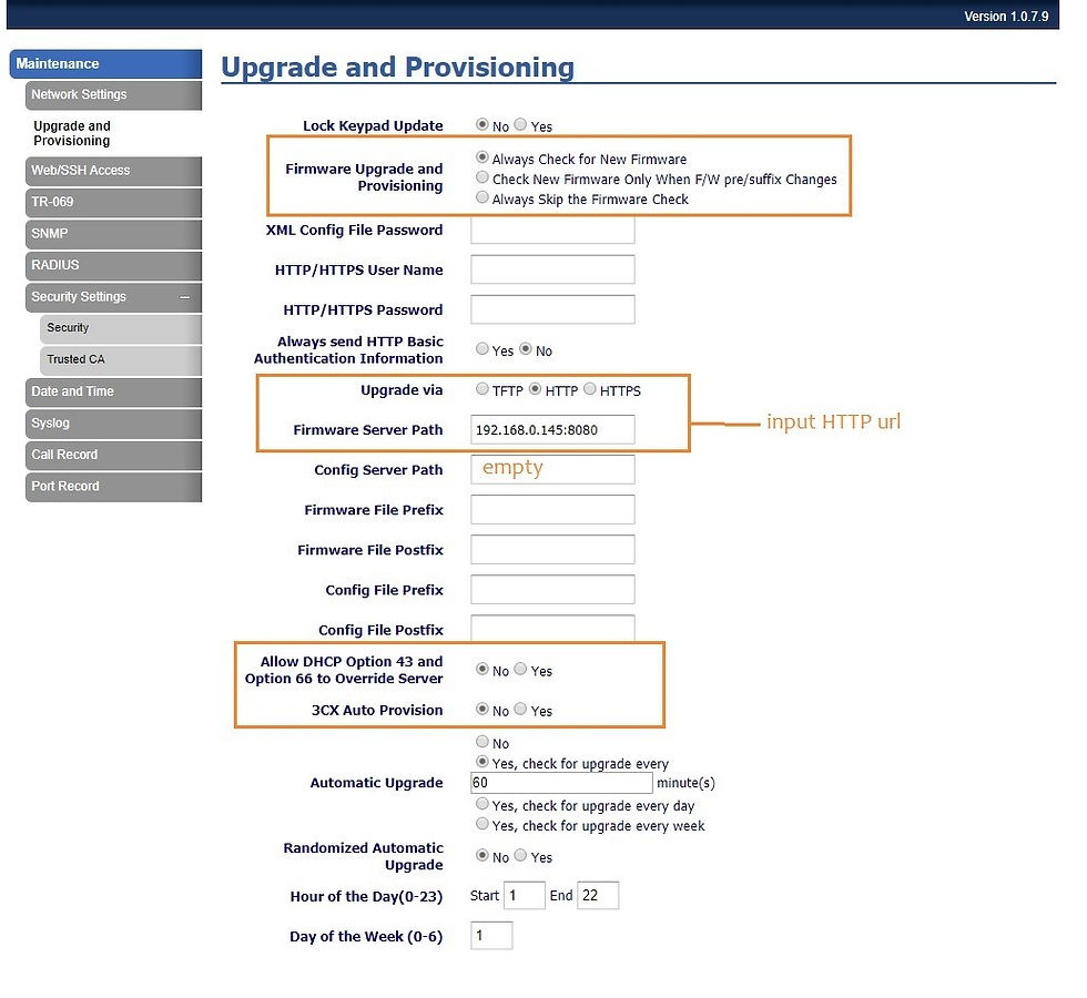 Upgrade and Provisioning setting in GXW42XX