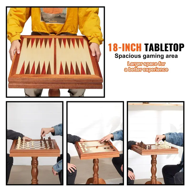 Thumbnail: VEVOR 3-IN-1 Chess Checkers Backgammon Table Set