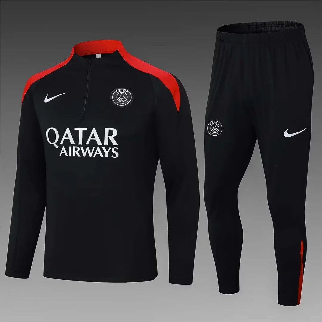 PSG Paris Saint-Germain Half-Pull Training Suit Black Red Set