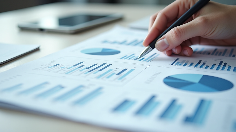 Close-up view of a bilingual financial report with charts and notes