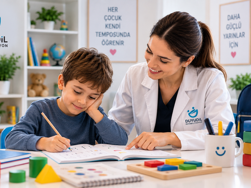 Çobançeşme'de okul başarısını etkileyen gelişimsel güçlüklerin uzman tarafından değerlendirildiği ve çocuğun akademik becerilerinin desteklendiği eğitim ortamı.