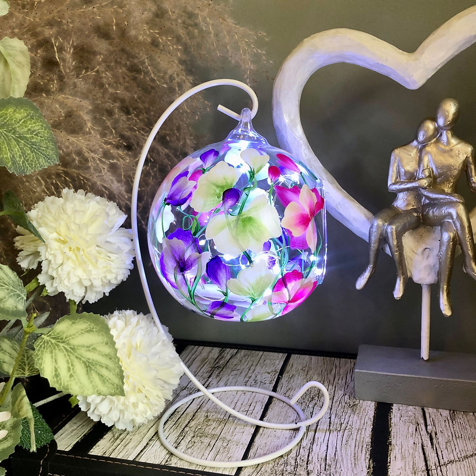 Thumbnail: Large TeaLight Glass Globe & Stand -Sweet Peas