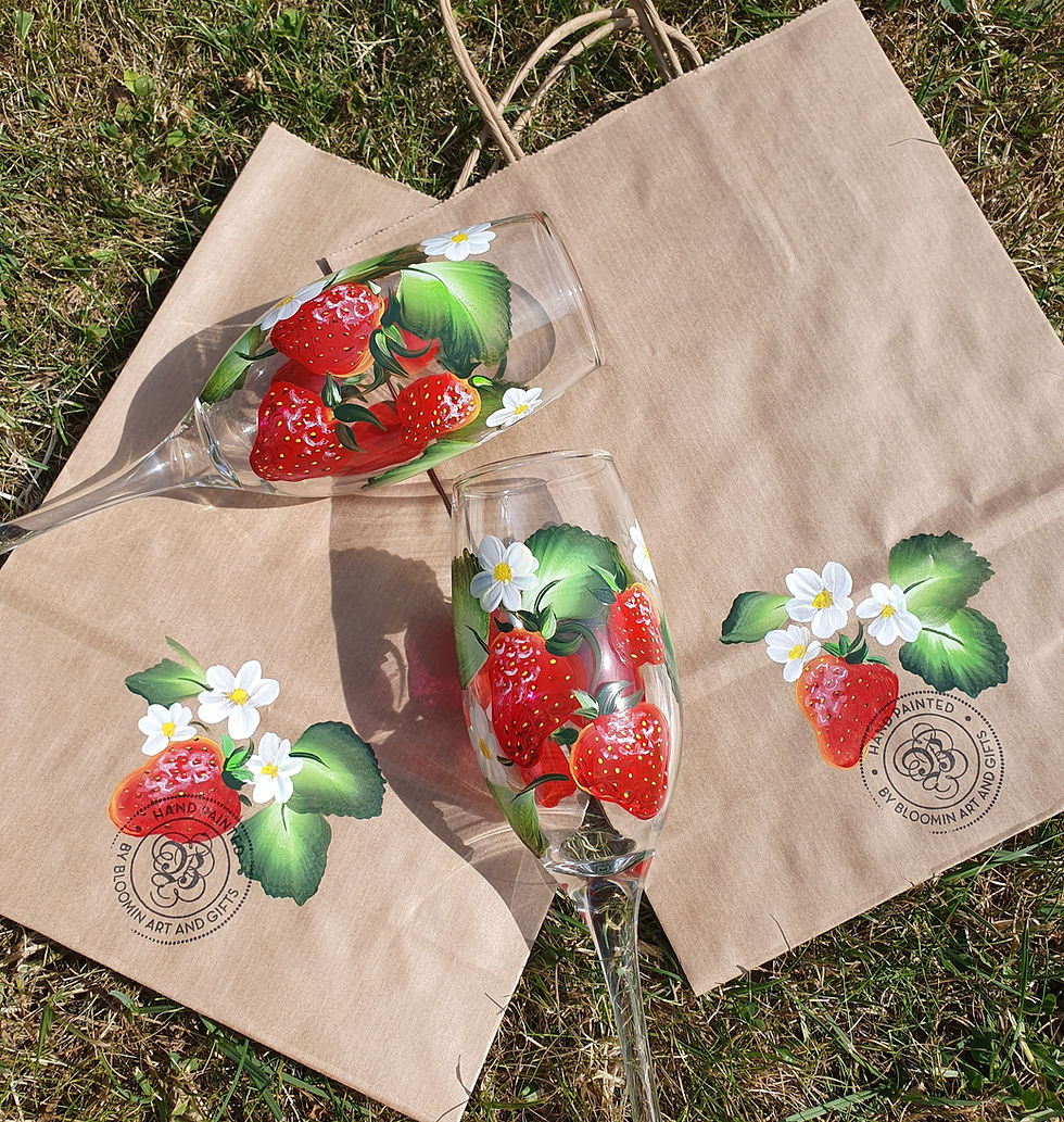 Thumbnail: Hand Painted Strawberry Flute Glasses
