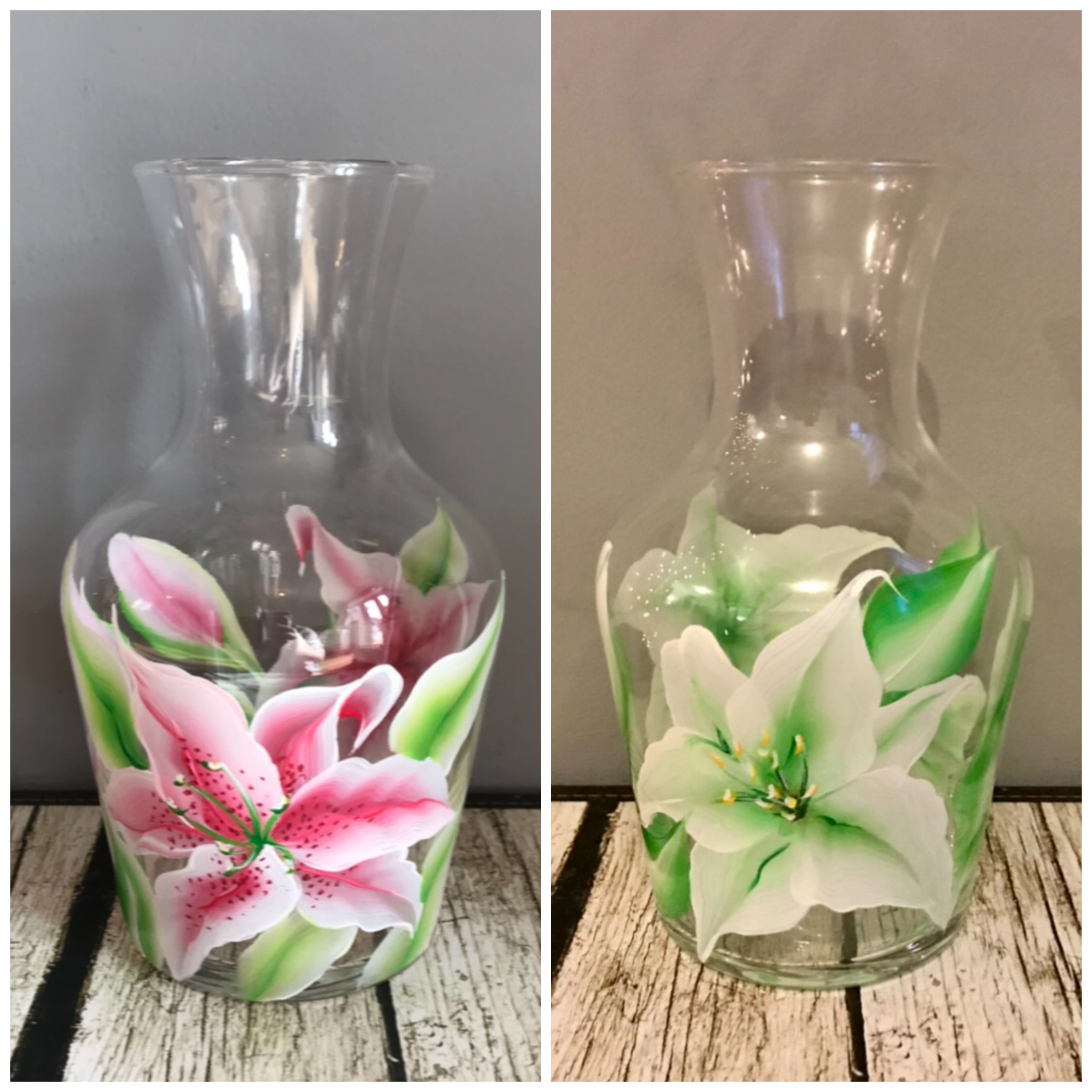 Beautiful Hand Painted Carafe/Vase- The stargazer & White Lily