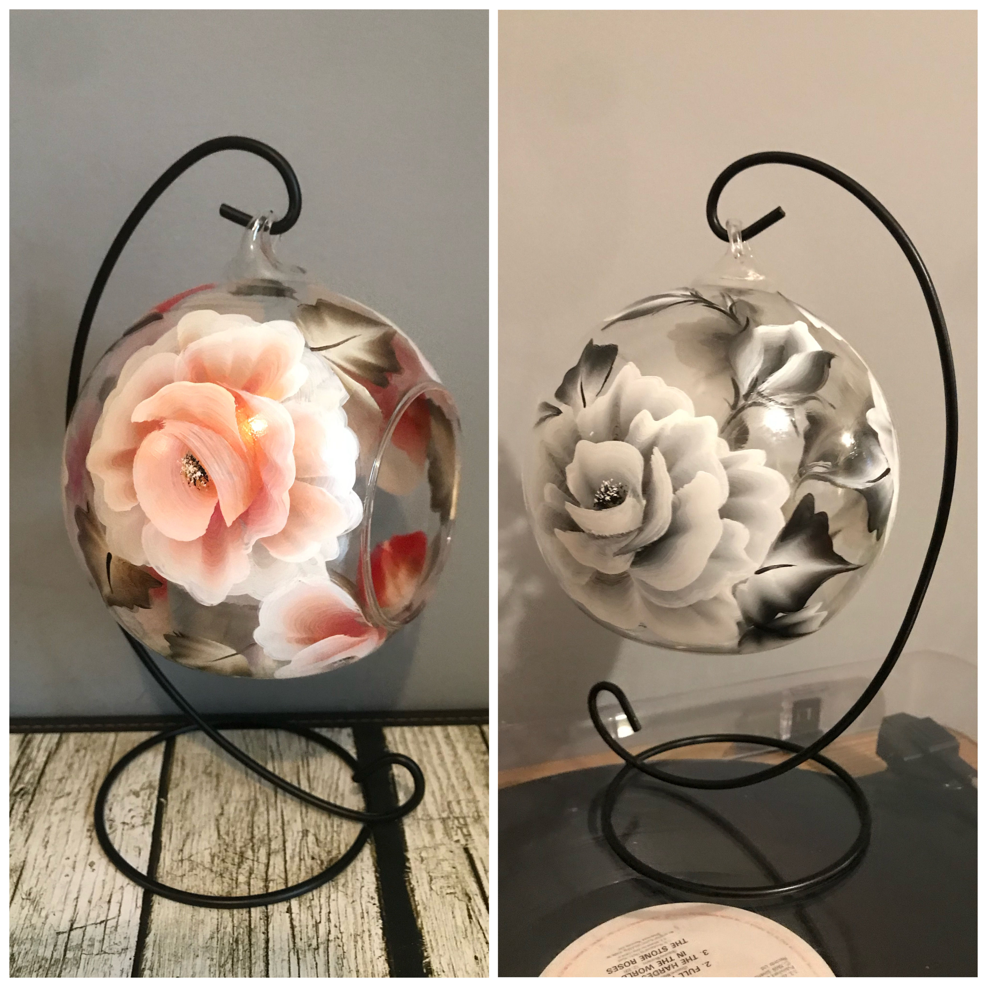 Large TeaLight Glass Globe & Stand -The Silver Rose & The Vintage Rose gold