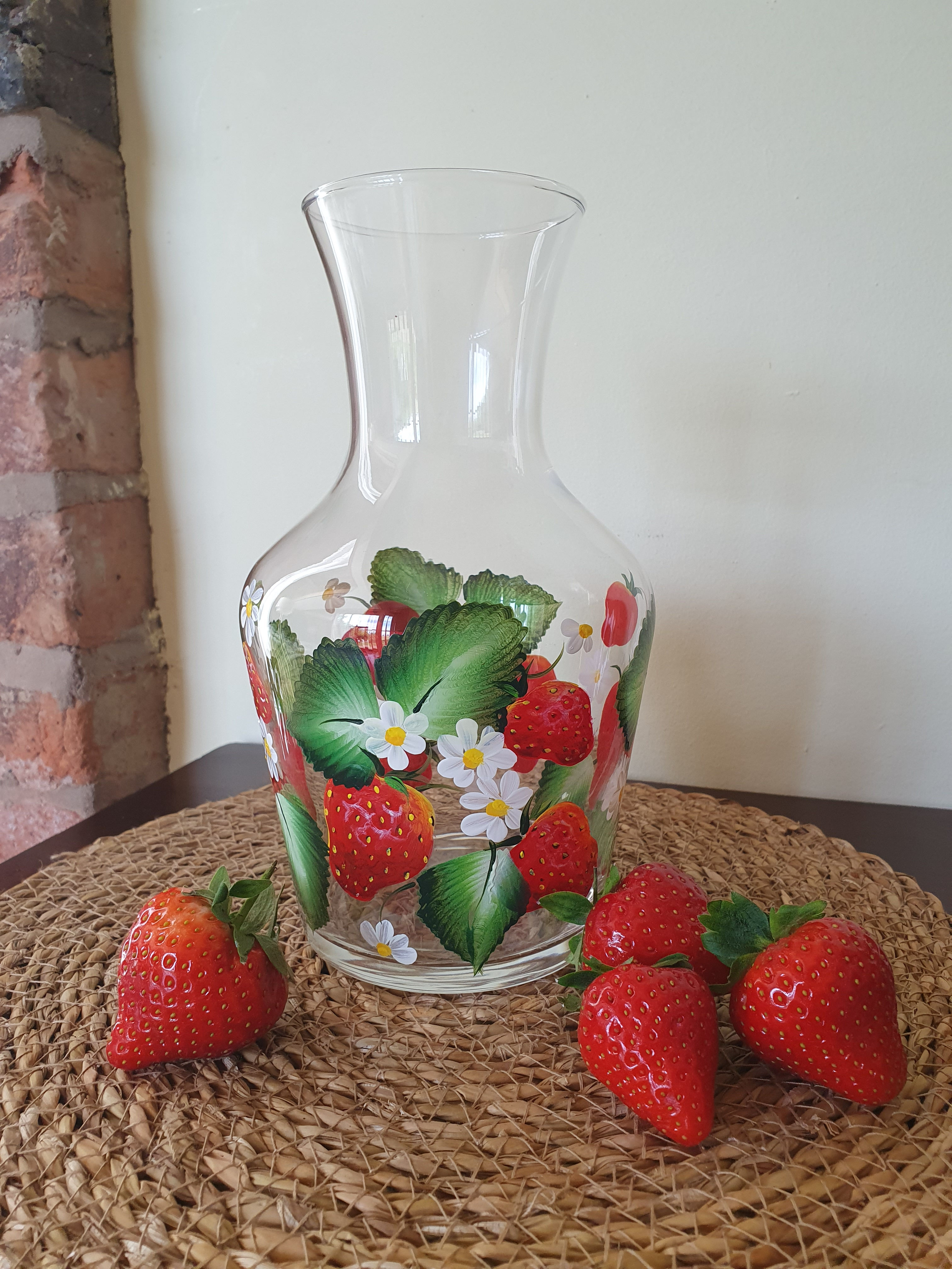 Delicate Hand Painted Carafe/Vase- Strawberries