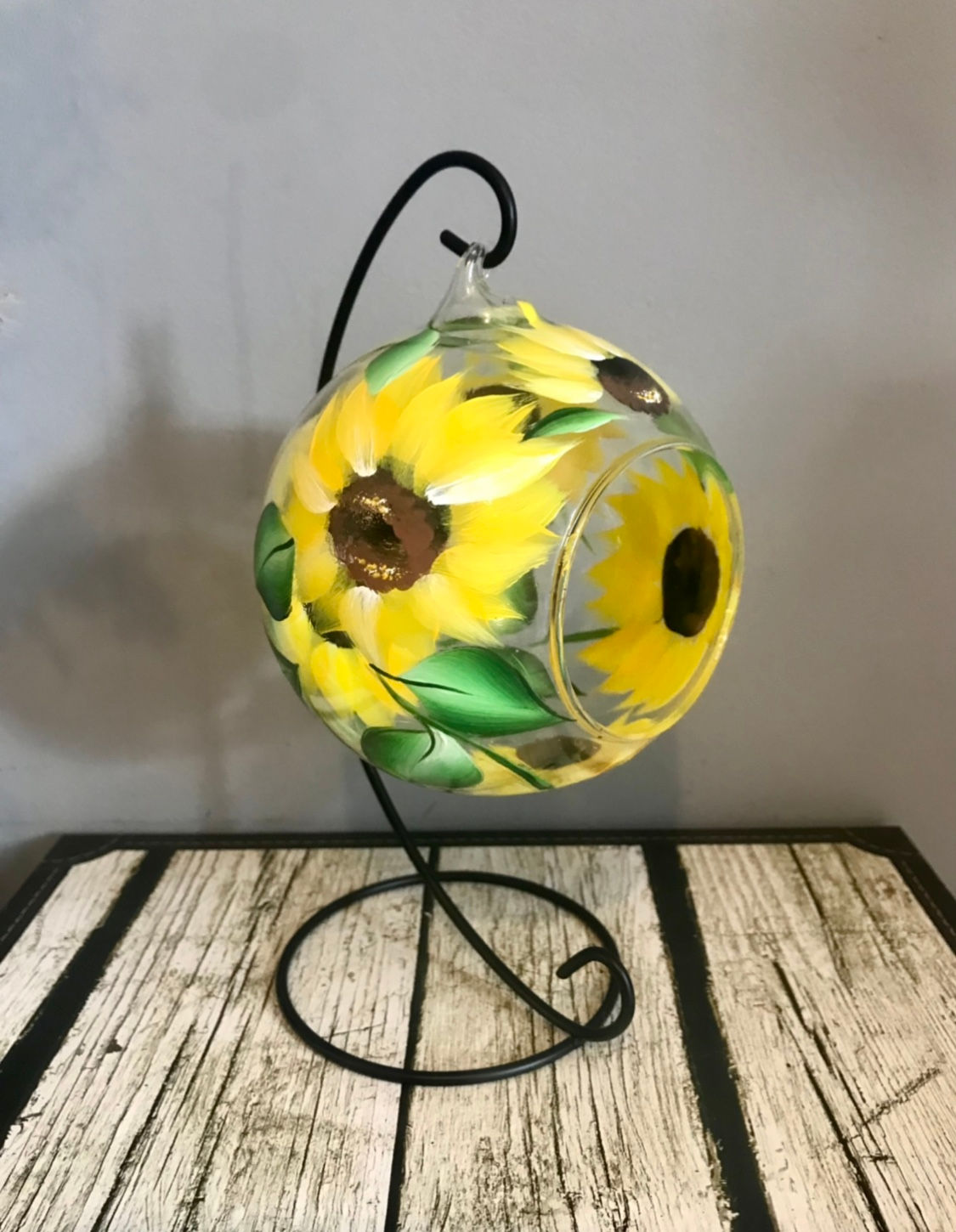 Large TeaLight Glass Globe & Stand -The Sunflower