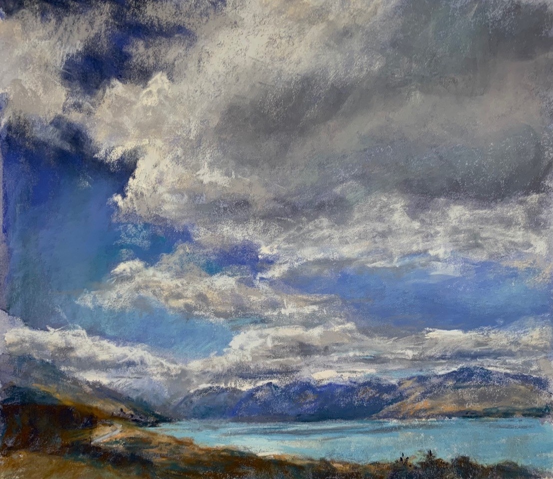 The first colour study in pastel, worked over the blue underpainting and predominantly cool in tone