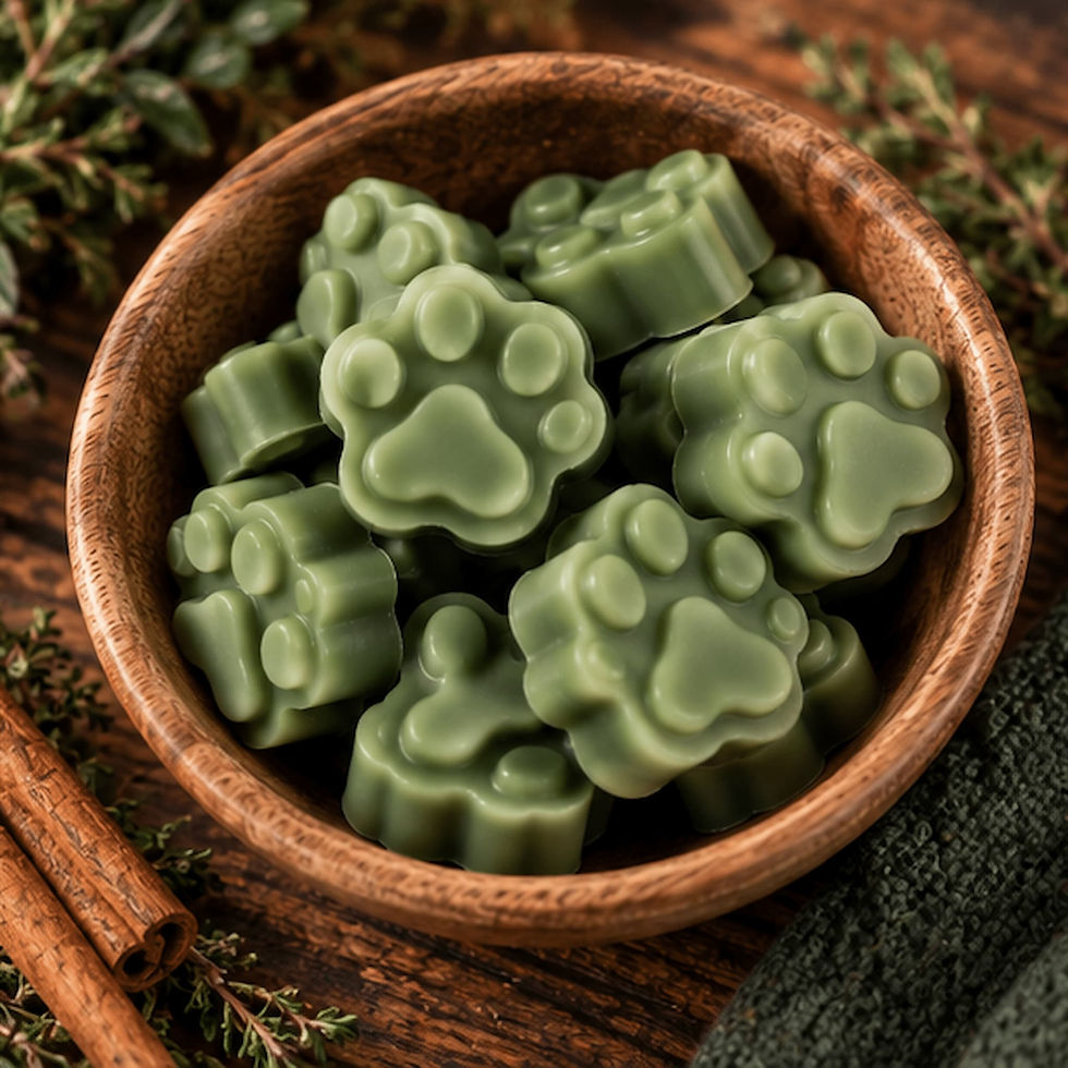 Thumbnail: Green Full Moon Witch’s Brew paw-shaped soy wax melts displayed in a rustic wooden bowl with botanical accents.