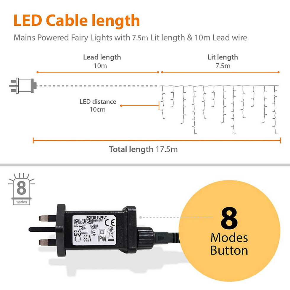 Thumbnail: Ansio Icicle Christmas Lights 7.5m/24ft 220 LED Cool and Warm White- Green Cable