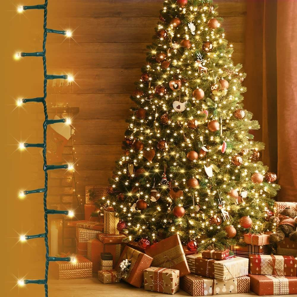 Christmas Tree Lights 37.5m/123ft 1500 LED Warm White - Green Cable