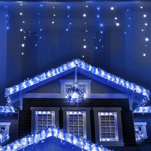 ANSIO 26m/85ft Icicle Christmas Lights 760 LED Blue and Cool White
