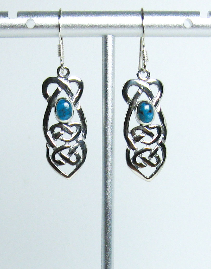 Thumbnail: Celtic Design Turquoise Stone Earrings Sterling Silver