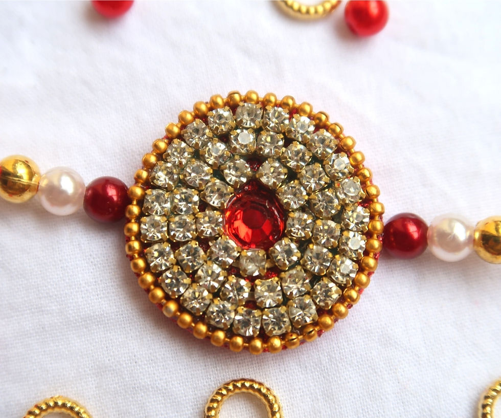 Designer Golden and Red Zircon Rakhi