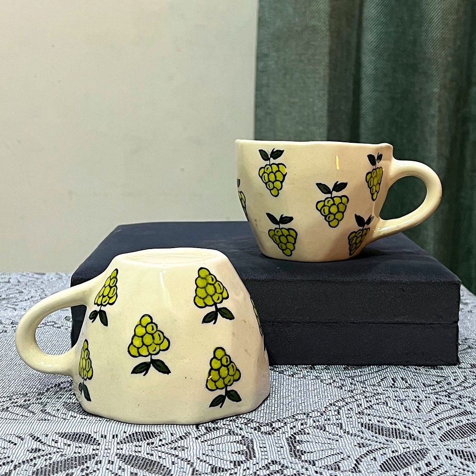 Green Grape Motif Coffee Cups - Set of 2