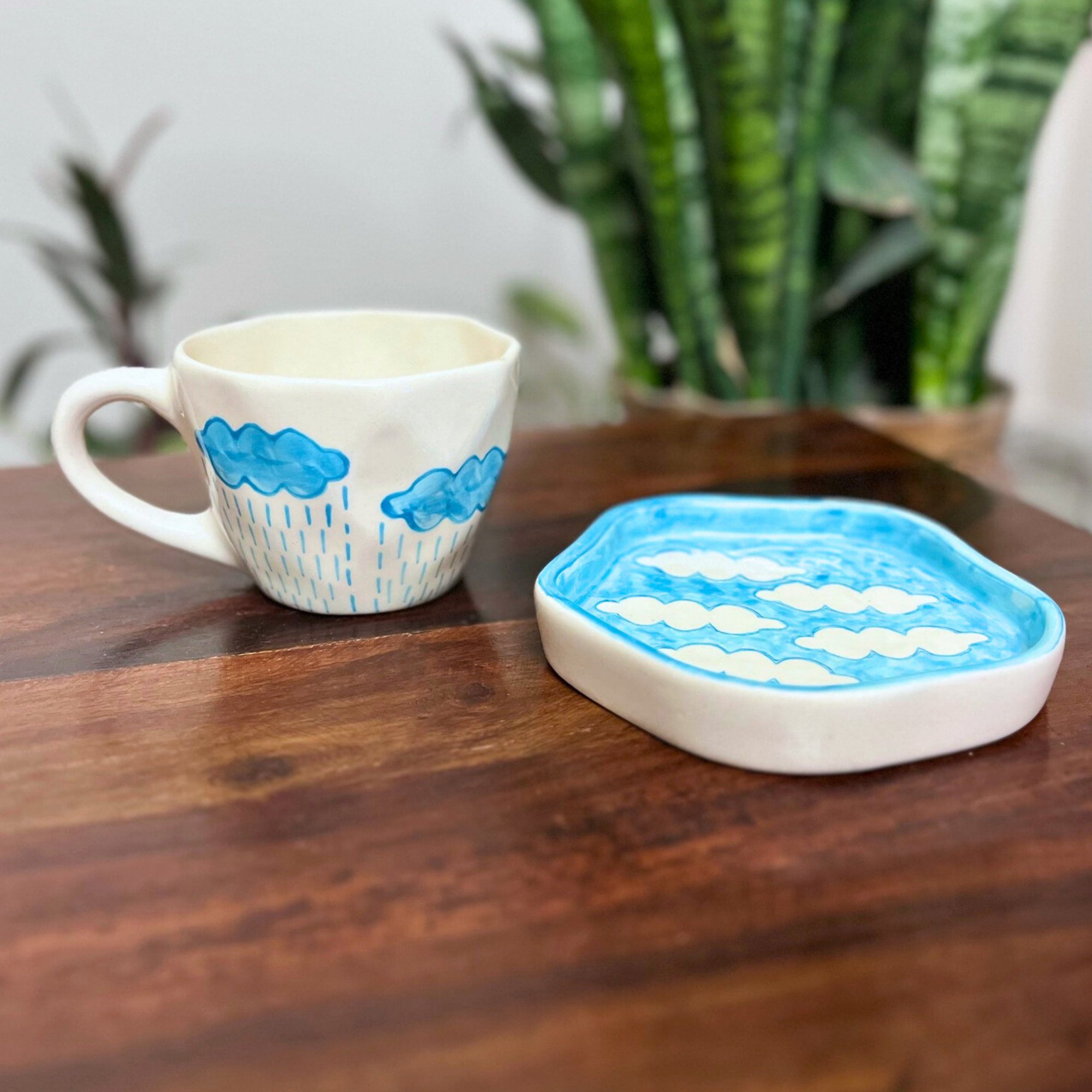 Rainy Cloudy Cup and Dessert Plate