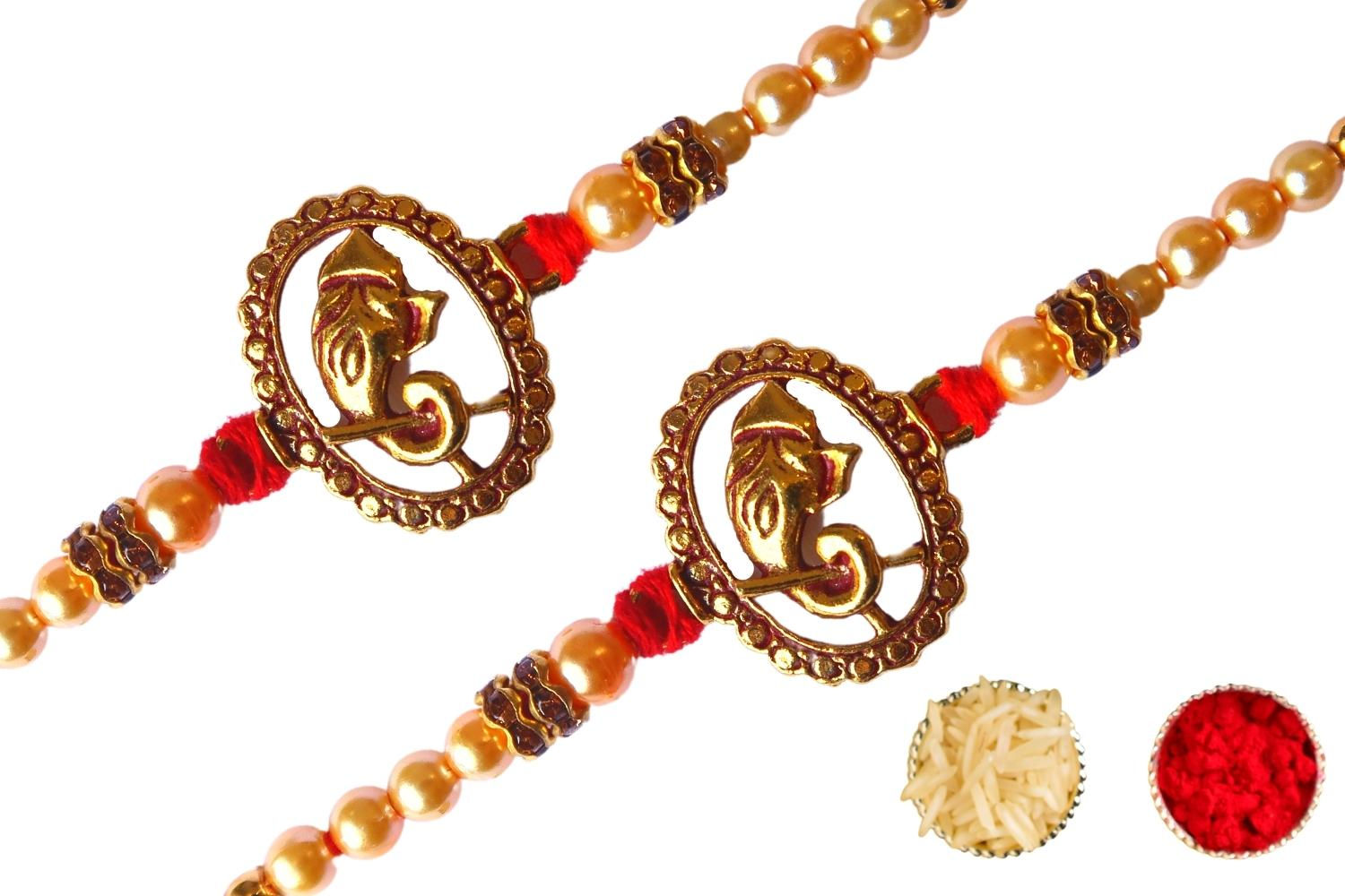 Divyakalaa Ganesha Abstract Rakhi, Roli Chawal, Greeting Card (Set of 2)