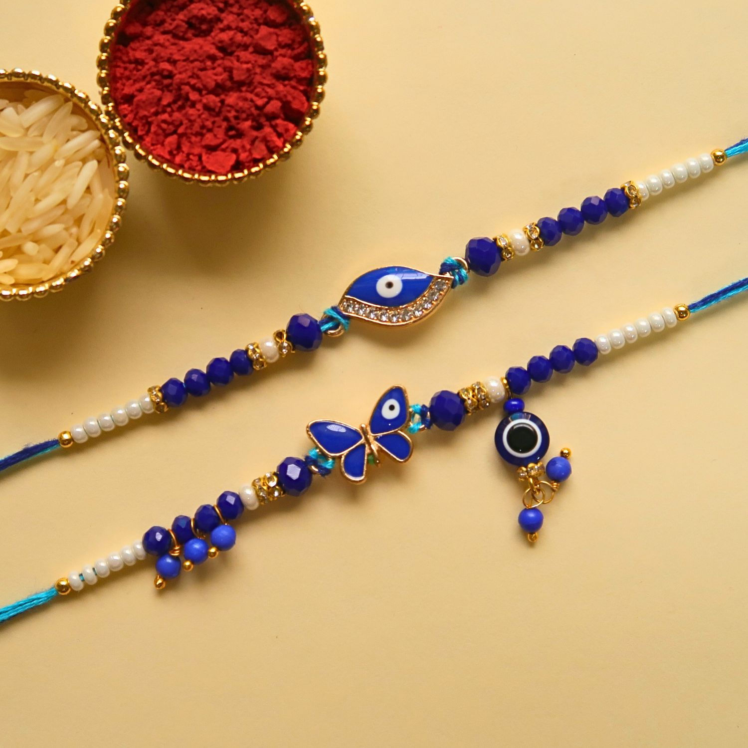 Evil Eye Rakhi and Lumba, Roli Chawal, Card