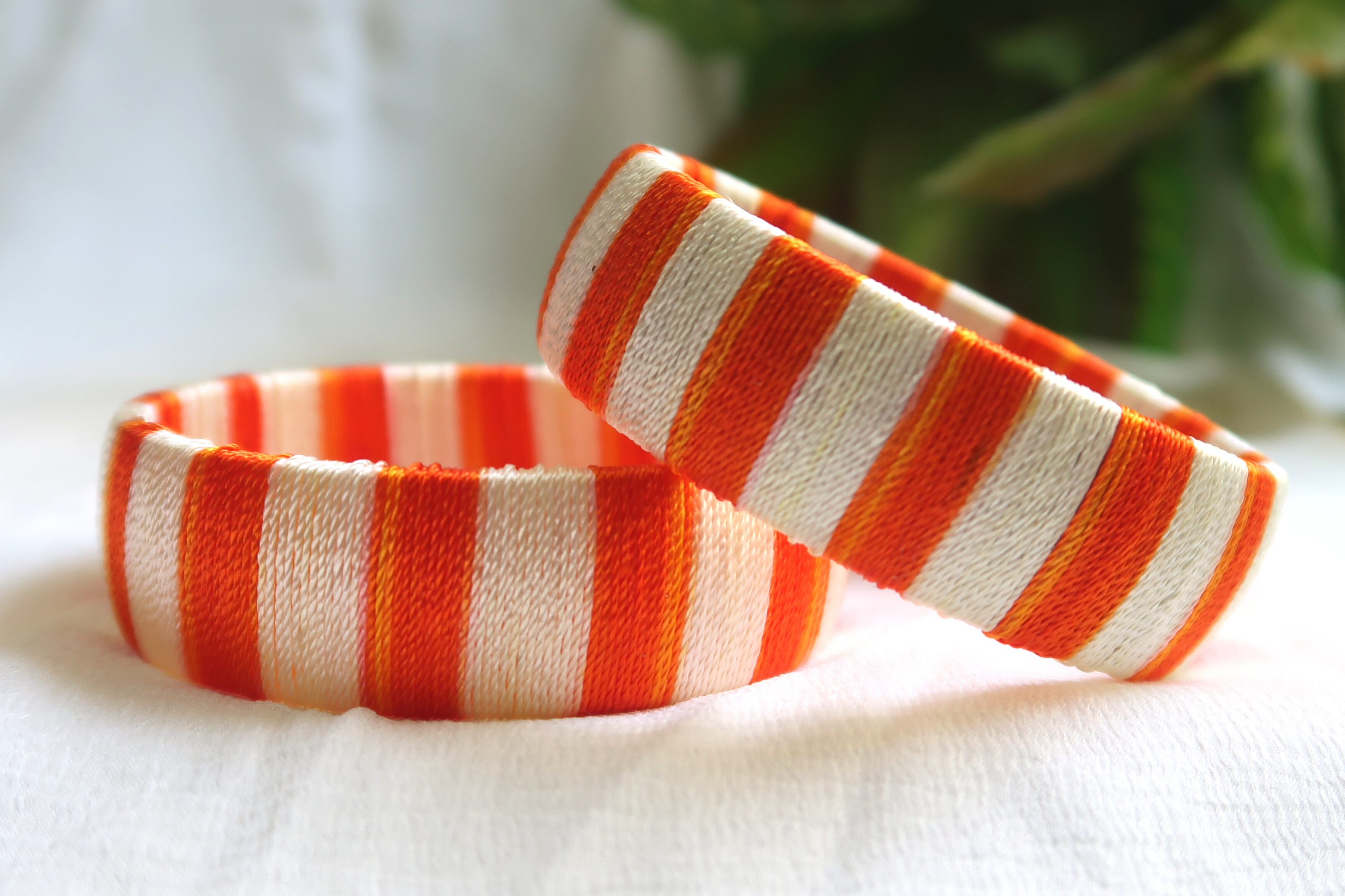 Orange-White Thread-work Everyday Bangles (Set of 2)