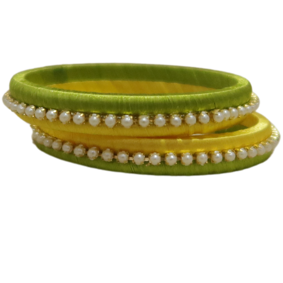 Thumbnail: Pearl-work Silk Kada (Set of 2)